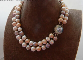 

Jewelr 005135 2Strands 12-14mm Baroque White Pink Lavender Freshwater Pearl MABE Clasp Necklace