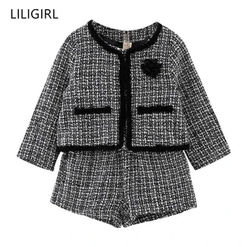 LILIGIRL Kids Girls Temperament Clothing Set 2019 New Plaid Jacket+Shorts 2pcs Suit for Baby Girl Good Quality Tracksuit Costume 1