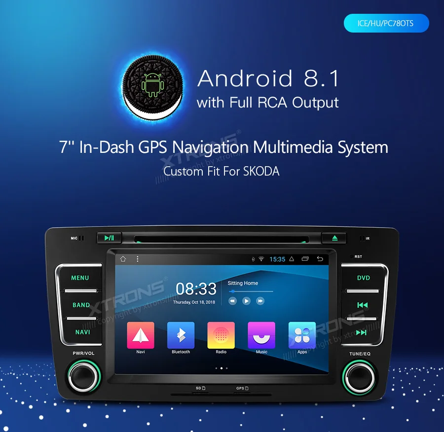 Top XTRONS 7" Android 8.1 2din Car Multimedia DVD Player for Skoda Octavia 2009-2013/Yeti 2008-2014 RCA GPS Navigation 0