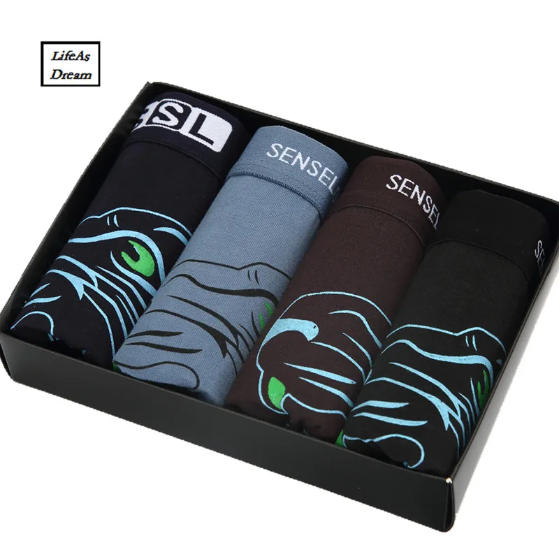 4PCS \ много Для мужчин S Нижнее Бельё для девочек хлопок Тигр боксеры Мужской