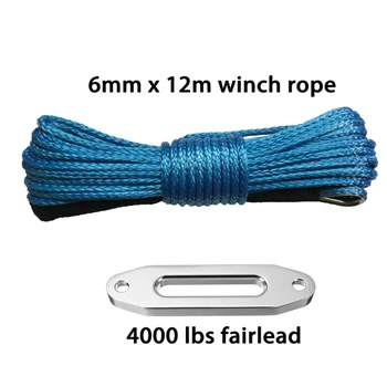 

UHMWPE Synthetic Winch Rope/Cable 6MM*12M & 4000LBS Fairlead ATV UTV Offroad Recovery