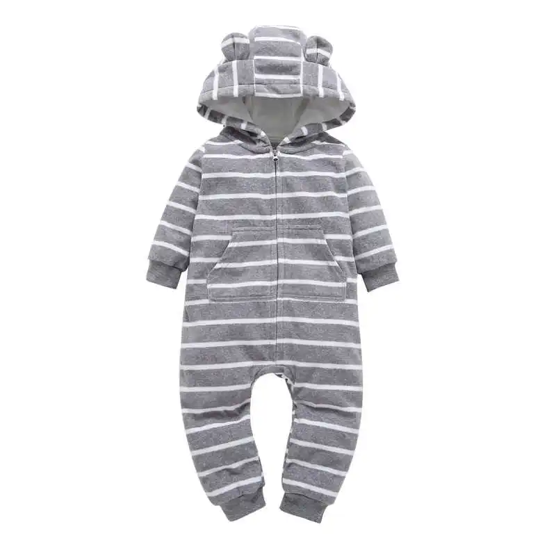 Осень и зима для новорожденных одежда флисовый комбинезон для мальчиков с капюшоном в полоску медведь Onesie для малышей Bebe Menino Macacao - Цвет: 13