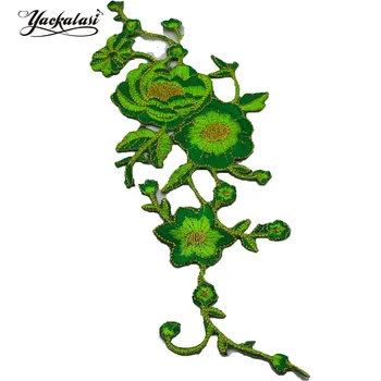 

YACKALASI 10 Pieces/Lot Flower Appliqued Colored Iron On Embroidered Patches Dip Dye Fluro Cosplay Costume Trims 9*23.5CM