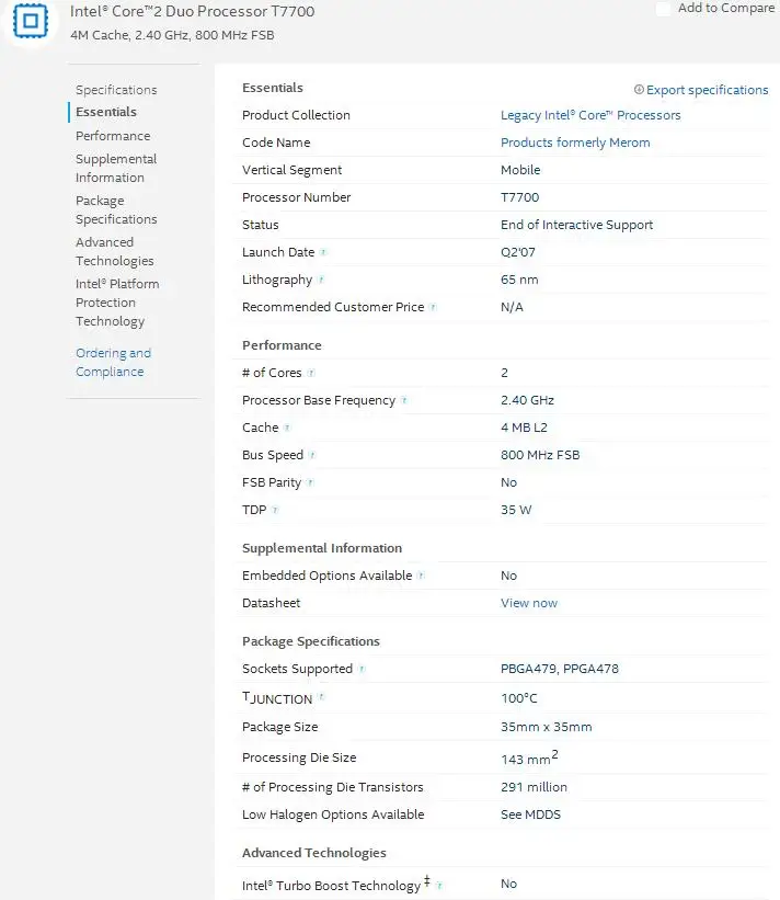 intel cpu ноутбук Core 2 Duo T7700 cpu 4M Разъем 479 кэш/2,4 ГГц/800/двухъядерный процессор для ноутбука поддержка 965