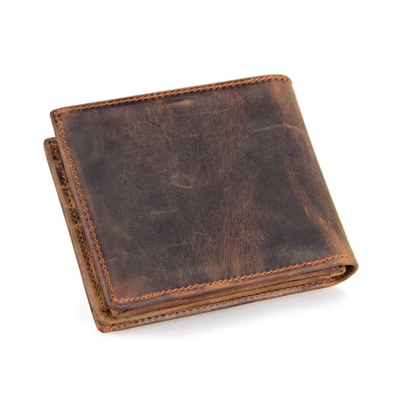 

Crazy Horse Genuine Leather Wallet Men's Bifold Cowhide Leather Standard Purse With Card Holder Interior Zipper Pocket