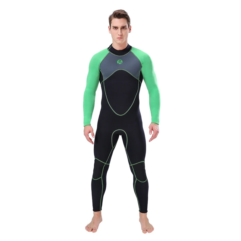 Мужской гидрокостюм для взрослых, цельный, с длинными рукавами, с защитой от ультрафиолета, водонепроницаемый, ветрозащитный, термокупальник, костюм для дайвинга - Цвет: Зеленый