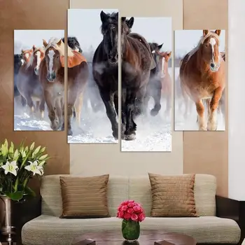 

Unframed 4 PCS High Quality Cheap Art Pictures Running Horse Large HD Modern Home Wall Decor Abstract Canvas Print Oil Painting