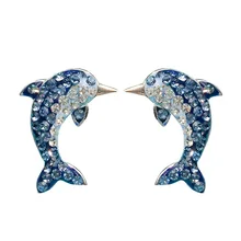 S925 sterling silver inlaid crystal dolphin earrings Fashion temperament ladies animal earrings Jewelry gift 6-ES3064 silver jewelry inlaid natural blue earrings shine all match earrings fashion temperament section mixed batch