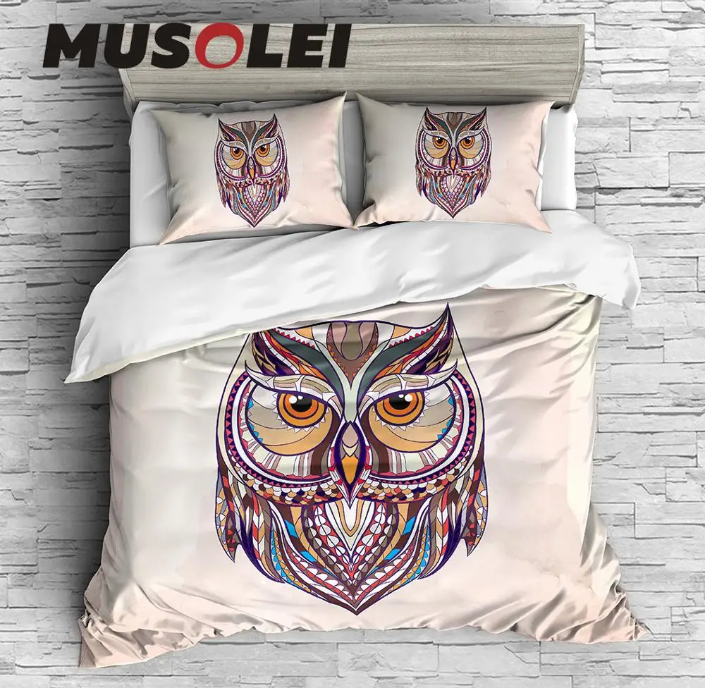 

MUSOLEI Unique Bedding Set Boho Bedding Bed Comforter or Duvet Cover, Colorful Owl, Ornament,CL-King Sizes Home Textiles 3pc