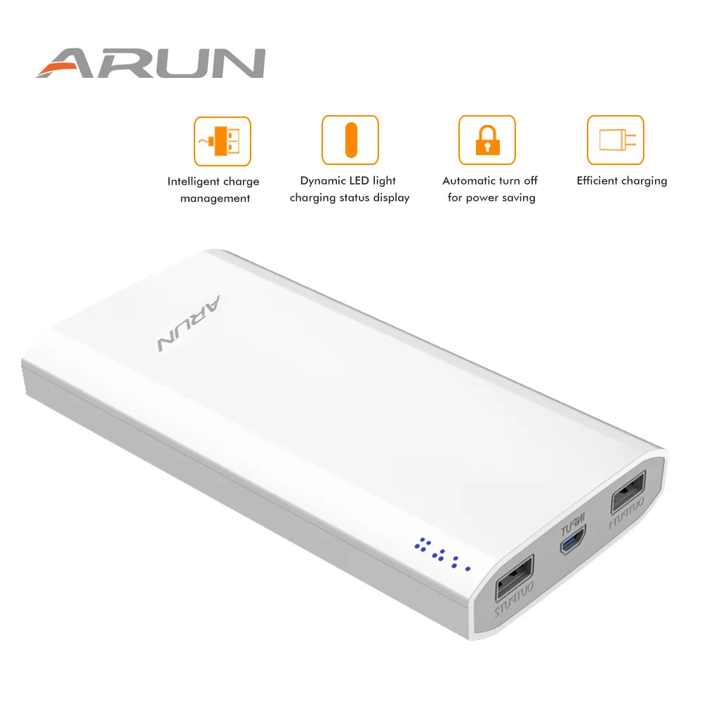 Beste ARUN Originele Power Bank 20000 mah Dual USB LCD Powerbank Externe Batterij Oplader Voor Mobiele Telefoons Tabletten Poverbank duurzaam