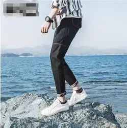 2018, M-5XL! Большой ярдов мужская одежда! Мыть водой джинсы разноцветная с устойчивым каблуком карман прямой мужской тренд брюки
