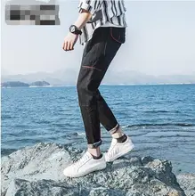 2017, M-5XLBig yards men’s clothing!!! water wash jeans color block pocket straight male trend of the trousers