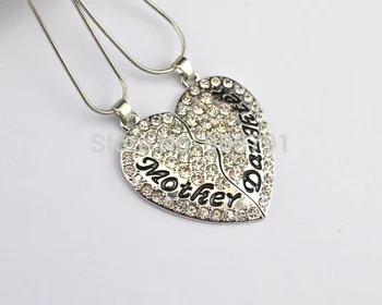 

30set a lot mother and daughter clear crystal heart pendant family necklace set with snake chain