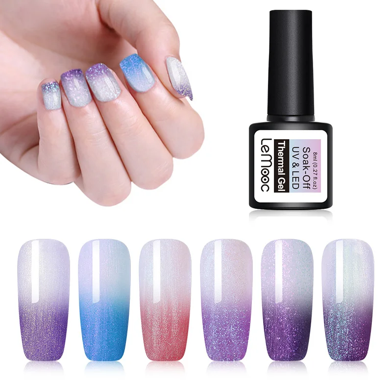 

LEMOOC 8ml Pearl Thermal Gel Nail Polish Temperature Color Changing Gel Varnish Glitter Soak Off UV Nail Art Lacquer Gel Polish