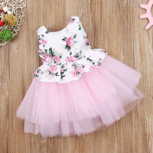 

Stock Toddler Baby Girls Princess Floral Pink Tutu Tulle Party Dress Dresses