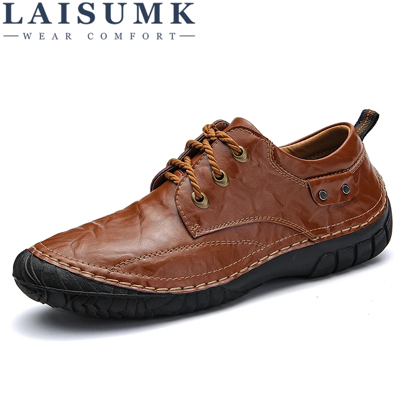 

LAISUMK New Leather Casual Shoes Men Loafers Men Autumn/Winter Shoes Breathable Outdoor Shoes Walking Men Waterproof Size 38-44