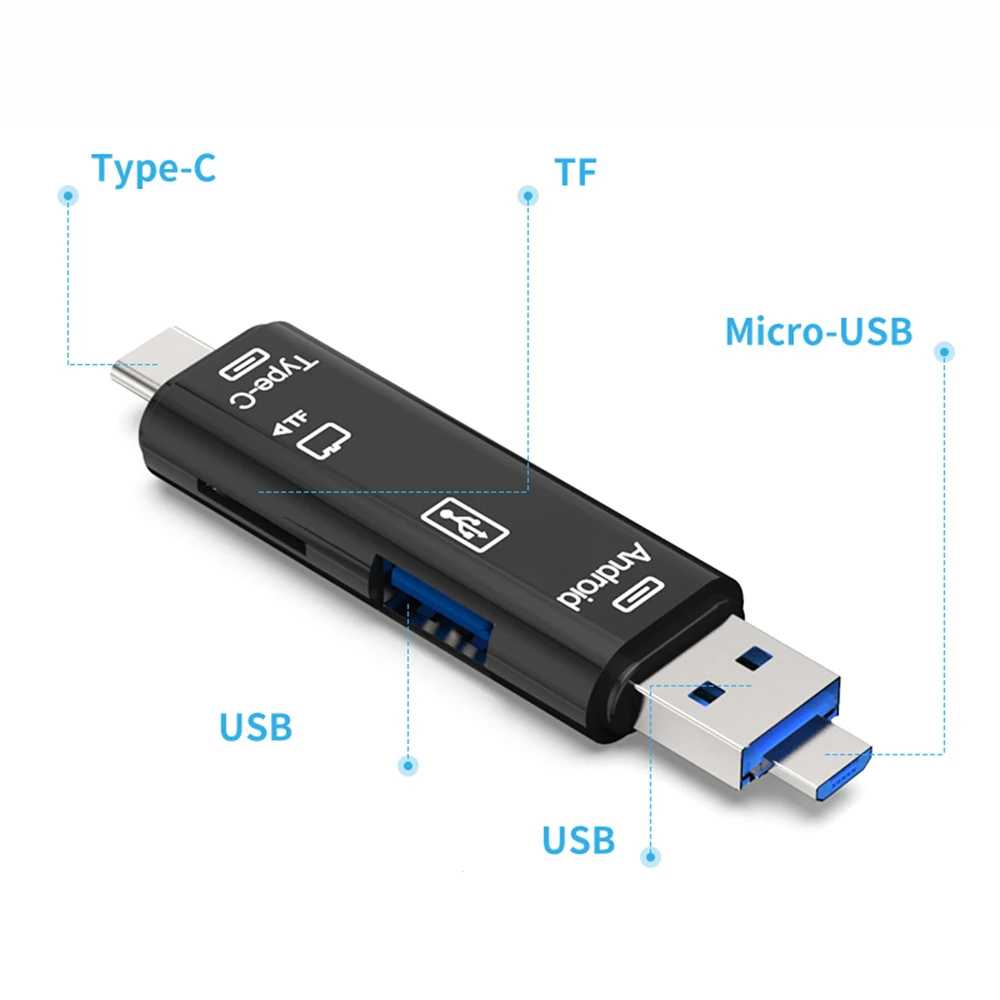 5 в 1 USB 2,0 type C/USB/Micro USB SD TF считыватель карт OTG адаптер