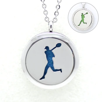 

10PCS Baseball Player Magnectic Perfume Locket Pendant 30mm Aromatherapy Oils Diffuser Locket Necklace