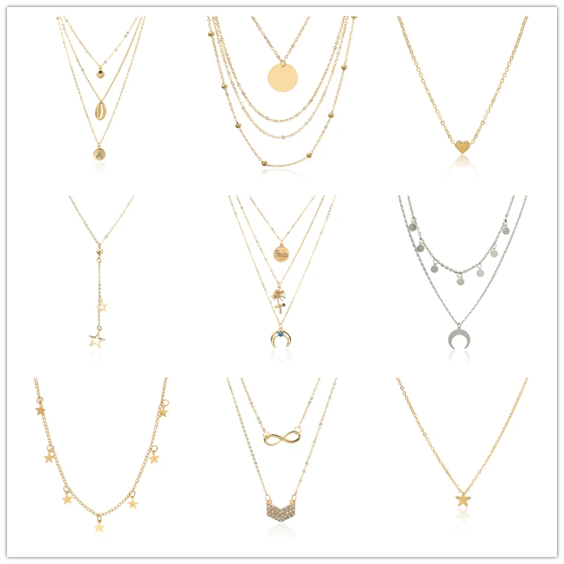 

2019 New Multilayer Crystal Moon Necklaces & Pendants For Women Vintage Charm Gold Choker Necklace Bohemian Jewelry Wholesale