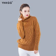 

YHKGG 2018 New Women Knitted Turtleneck Pullover Sweater Solid Colors Thick Hemp Pattern Sweaters Damen
