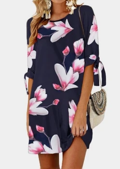 

Women Dress Floral Print Tab-Sleeve Mini Chiffon Dress 2019 Summer Sexy Party Boho Style Beach Dresses Sundress Plus Size