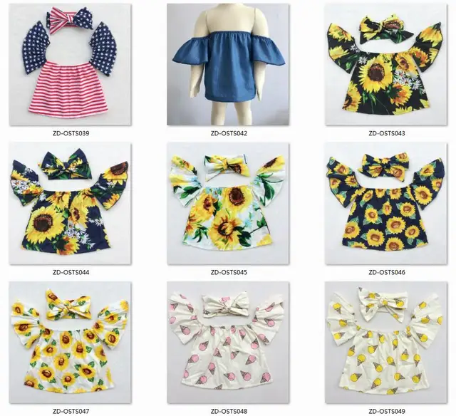 Sunflower Flutter Tops Floral Girls Crop Tops Off The Shoulder Tops