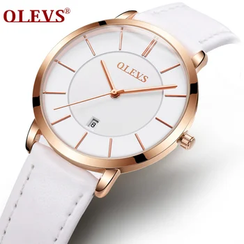

OLEVS Women Ultra Thin Dress Elega Watches With Date Dial White Watch Leather Strap Waterproof Ladies Quartz Wristwatch 5869