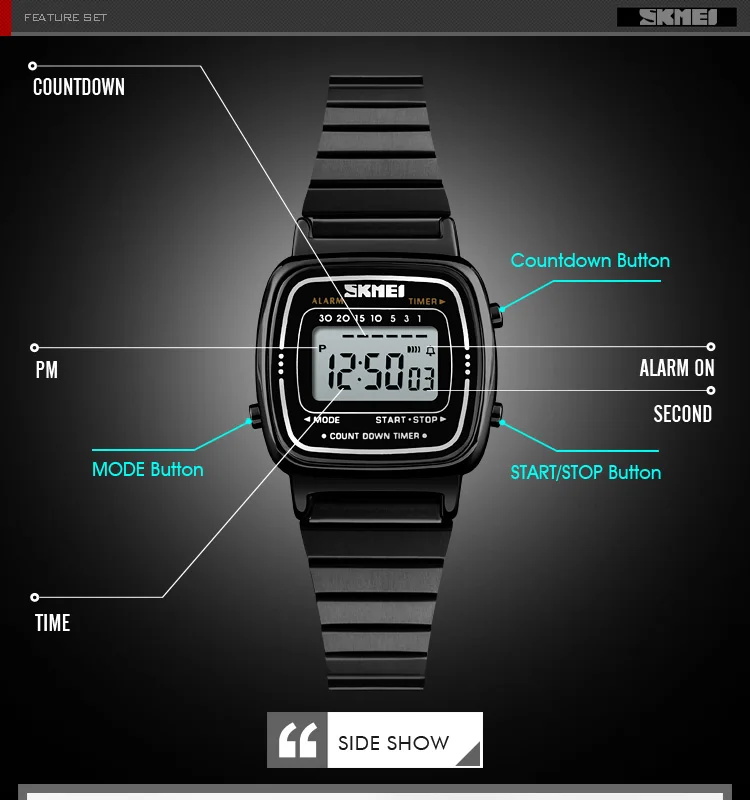 SKMEI известный роскошный Топ бренд Reloj Mujer женские часы водонепроницаемые обратного отсчета светодиодные цифровые женские часы женские наручные часы
