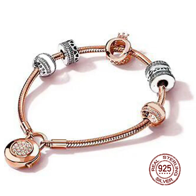

NEW 2018 New Hot Sale 925 sterling silver Bracelet For In Love Gift Set For Women Rose Bracelet Charm DIY Letter Jewelry