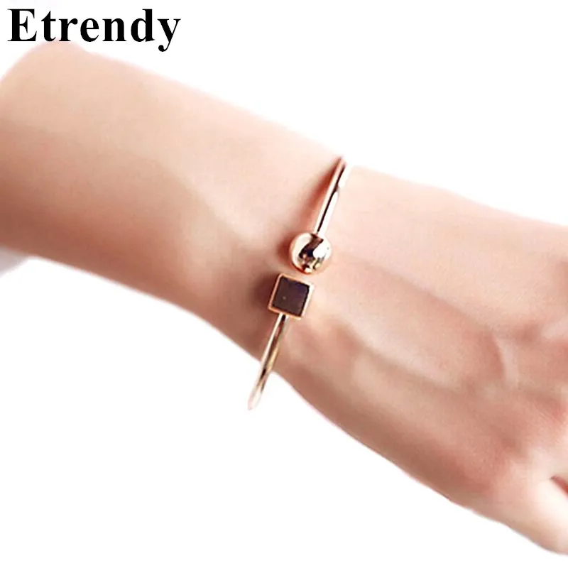 Fashion Circle Square Open Bracelet Women Street Taste Geometry Bracelets & Bangles Jewelry Bijoux Rose Gold-color