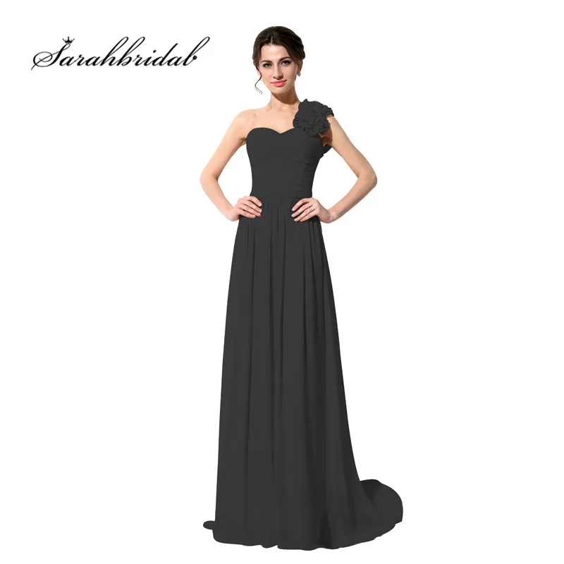 

Long Prom Dresses Hot Sale Line-A One Shoulder Lace Up Back Sleeveless Chiffon Evening Party Gowns Floor Length In Stock SD126