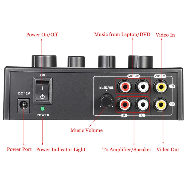 ABGN Hot-N-3 Portable Dual Mic Inputs Audio Sound Mixer For Amplifier & Microphone Karaoke Ok Mixer Black Us Plug for Company