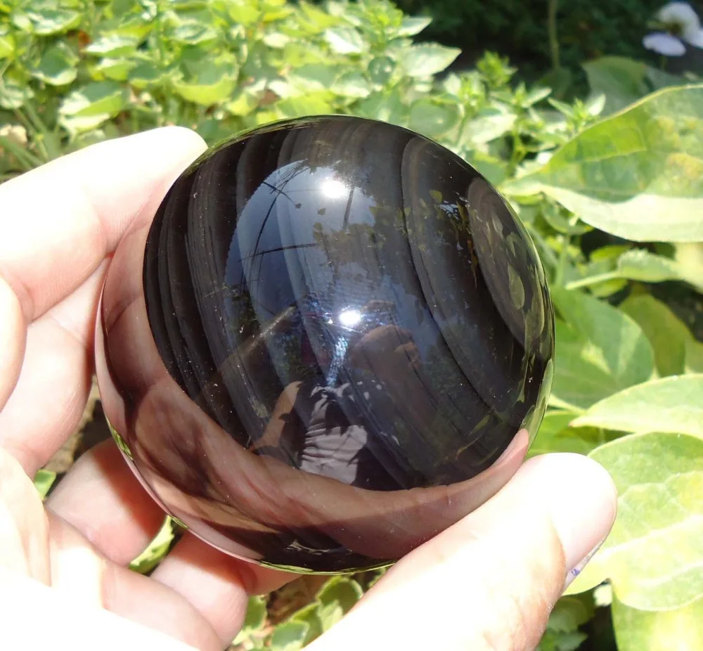

6cm BIG OBSIDIAN SPHERE MARBLE FLAWLESS BLACK BALL WITH OBSIDIAN STAND