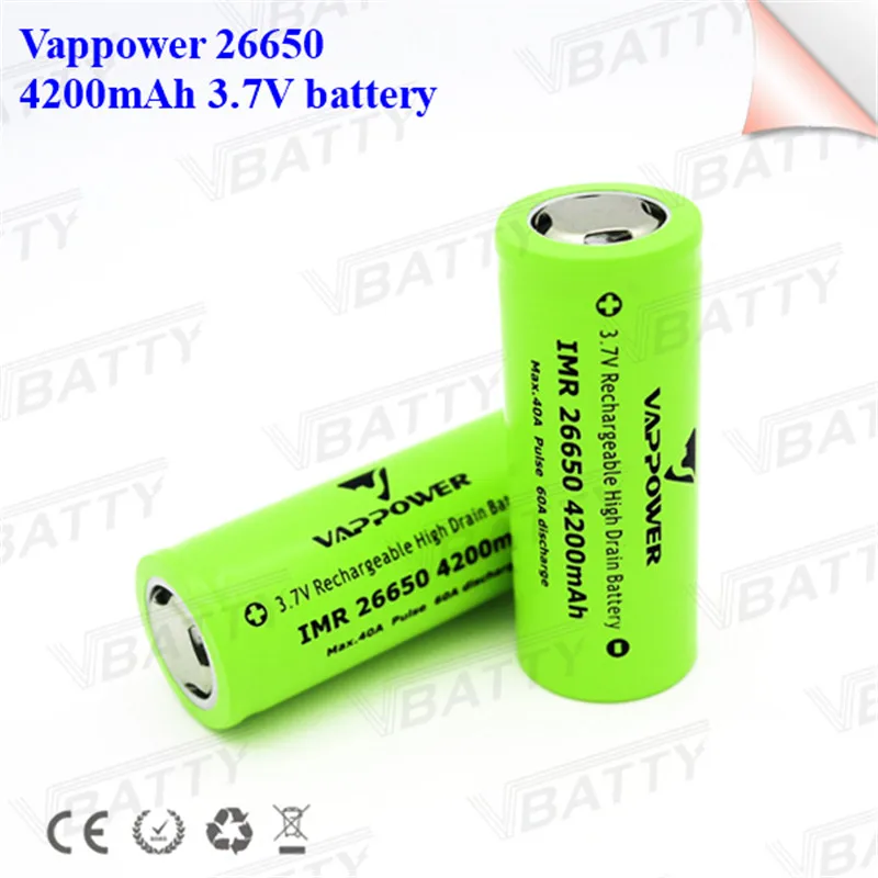 4 VAPPOWER IMR 26650 HIGH DRAIN 40A 60A 4200mAh RECHARGEABLE BATTERY 3.7v NEW!
