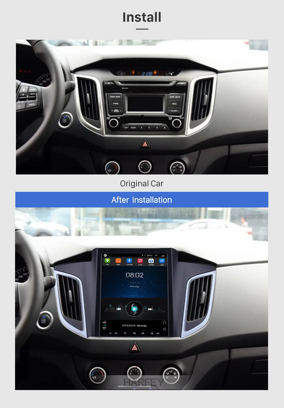 Discount Harfey 9.7 "4G LTE  Car Multimedia Player for 2014 2015 Hyundai IX25 Android 6.0 GPS Navi Radio with Bluetooth Mirror Link Aux 3