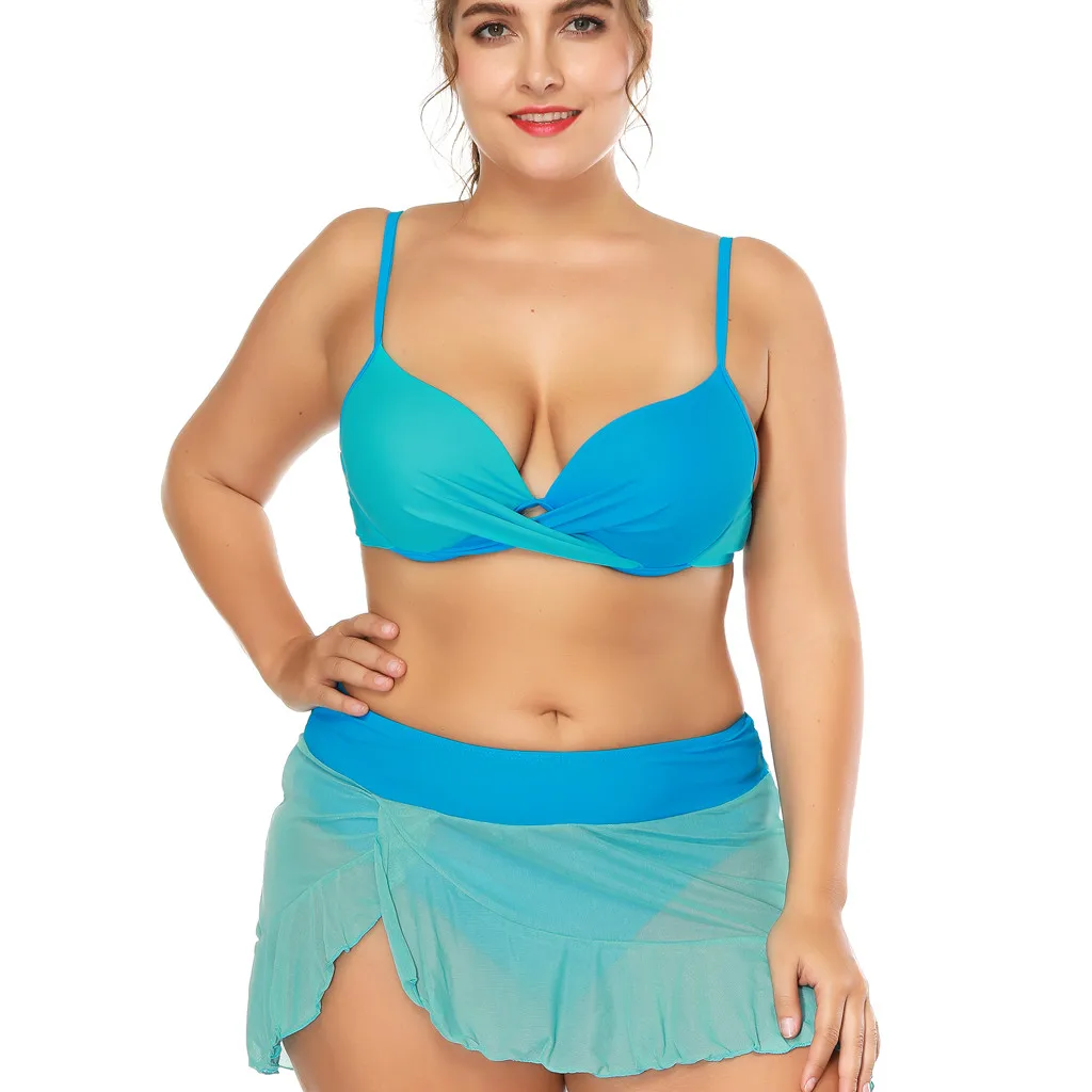 

SAGACE Two-piece suits solid color swimwear large size swimsuit ruffled swimwear women slimy bather two piece suits for women