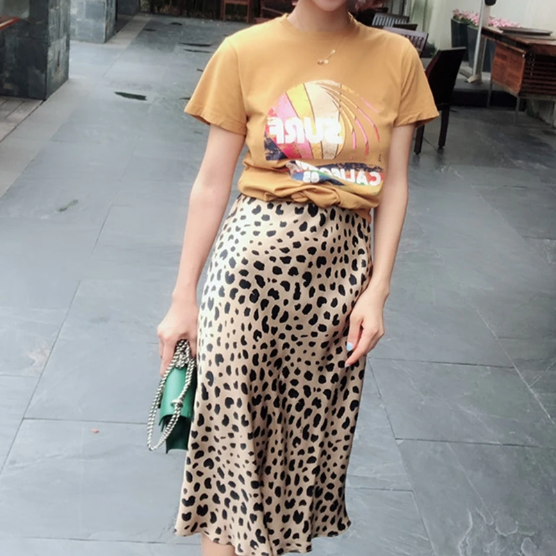 Лето Kawaii Boho Bodycon Леопардовый принт высокая талия юбки женские миди леопардовая юбка панк уличная корейский стиль
