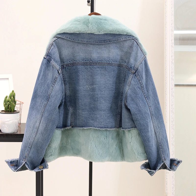 Winter Removable Fur Denim Jacket winter woman Coat Rabbit Fur Warm Parka Women Thick Jean Jacket Women Warm Windbreaker