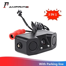 AMPrime 3 IN 1 Waterproof Video Parking Sensor Car Reverse Backup Rear View Camera with 2 Radar Detector Sensors BiBi Alarm