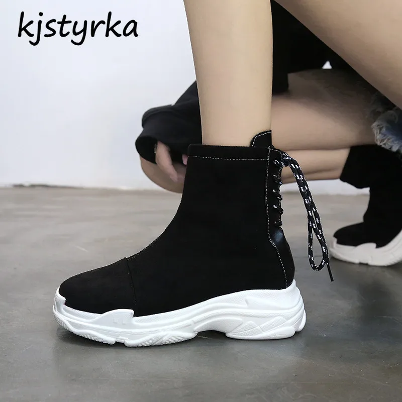 

kjstyrka zapatillas mujer 2018 Woman Sneakers fashion high top tenis feminino ladies casual lace-up Non Slip Damping espadrilles