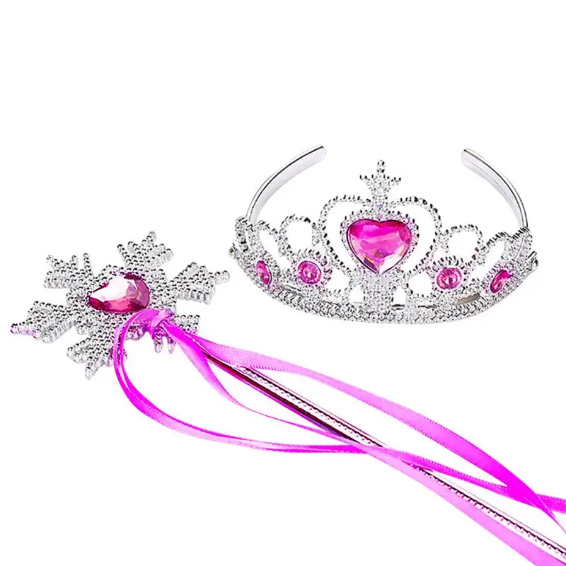 Children Shinning Princess Crown Hairbands For Girls Birthday Gift Jewelry Queen Diadem Children Hair Clip Magic Wand Sets - Цвет: Rose Red