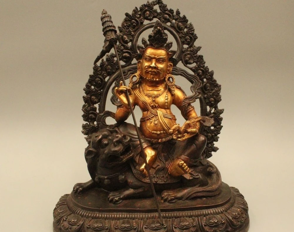 

14"Chinese Tibet Tibetan Buddhism Bronze Gild Money Vaishravana Buddha Statue
