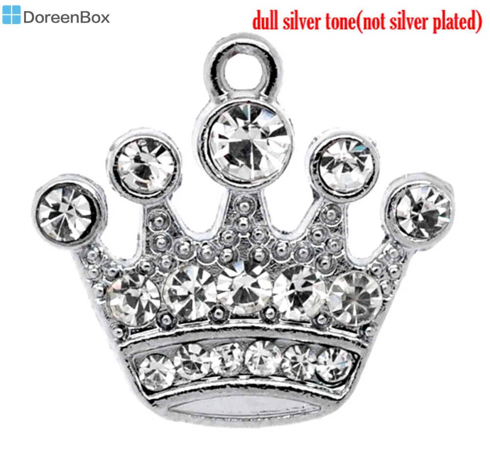 

Doreen Box Lovely 10 Silver Tone Rhinestone Crown Charm Pendants 21x20mm (B10355)