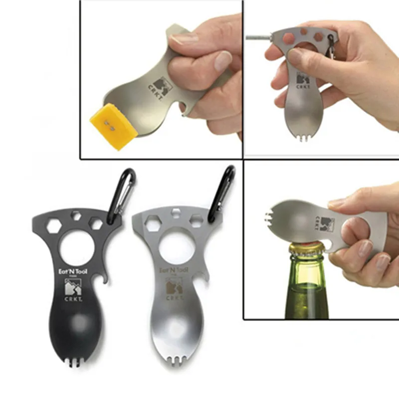 

EDC Outdoor Camping Steel Spoon Tableware Kit Cookware Picnic Cooking Pocket Bottle Opener Spork Screwdriver Survival Hiking