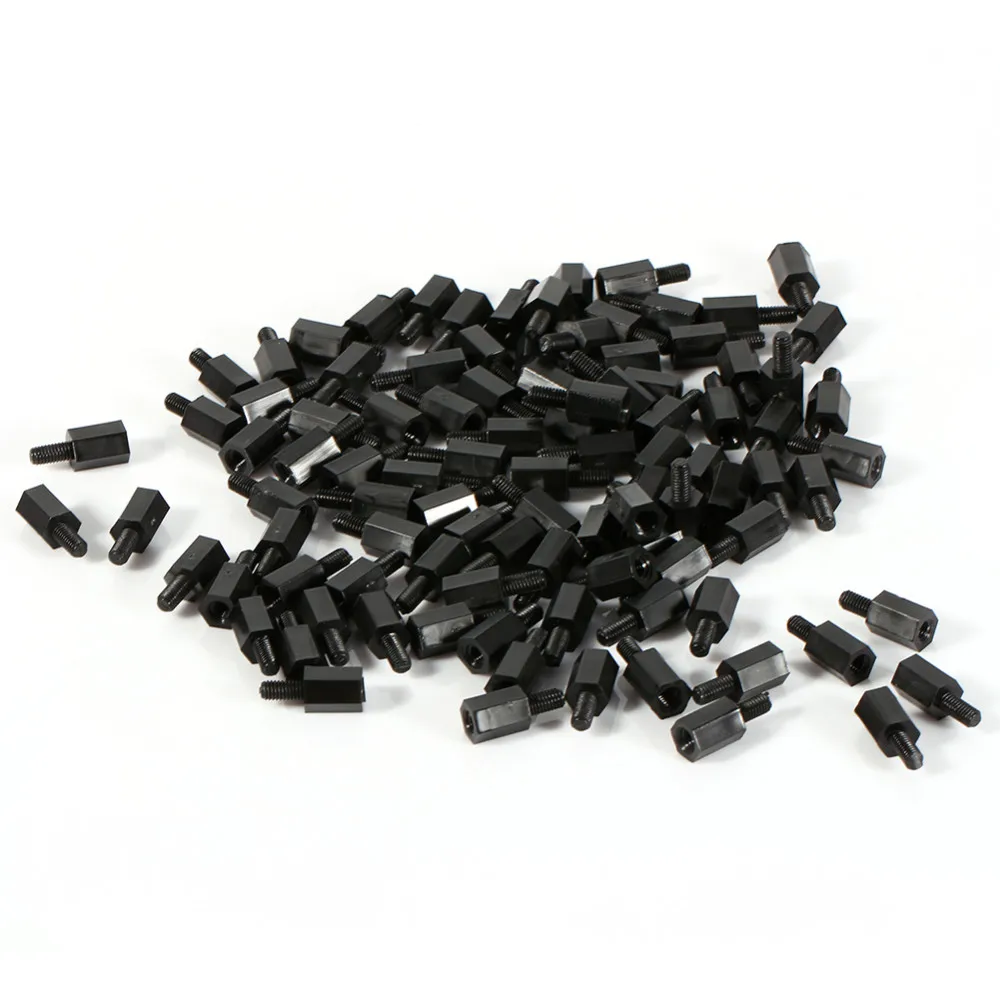 100 шт./лот, черная пластиковая нейлоновая Шестигранная стойка M3, противостояние, распорный винт для печатной платы, фиксированные пластиковые распорные винты