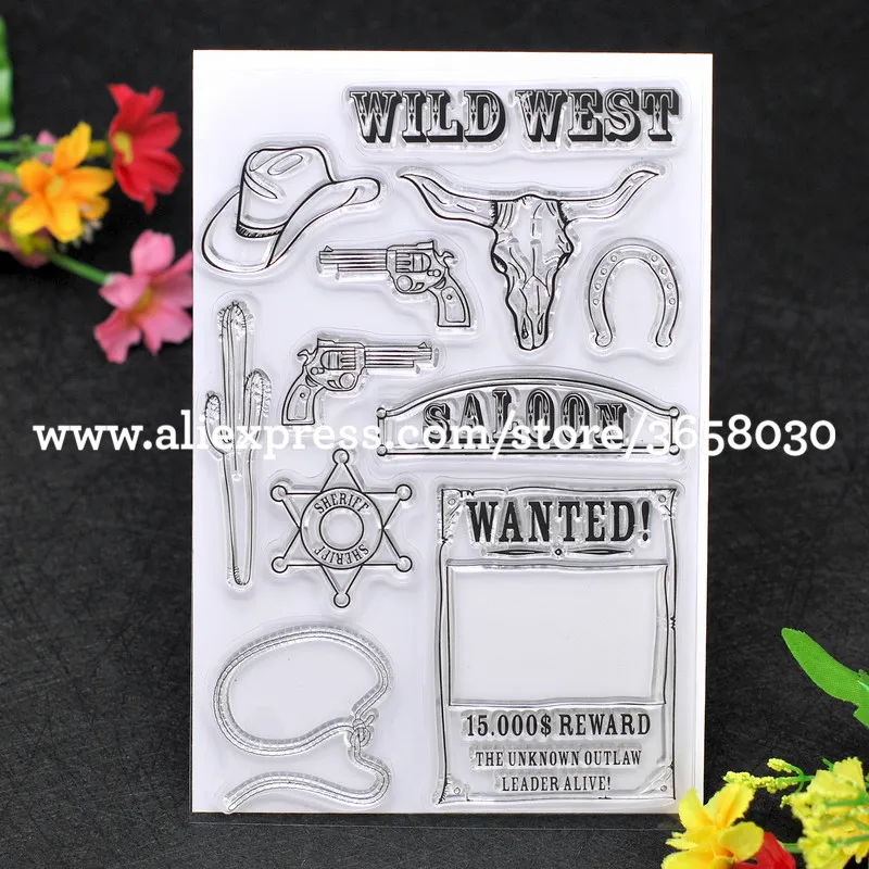 

WILD WEST SALOON WANTED Cowboy Hat Scrapbook DIY photo cards account rubber stamp clear stamp transparent stamp 11x16cm 80526113