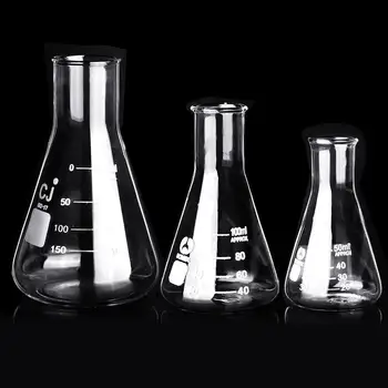 

10pcs 50-250ml Flat Bottom Conical Glass Flask Transparent Scientific Erlenmeyer Lab Teaching Chemical Experiments vessels