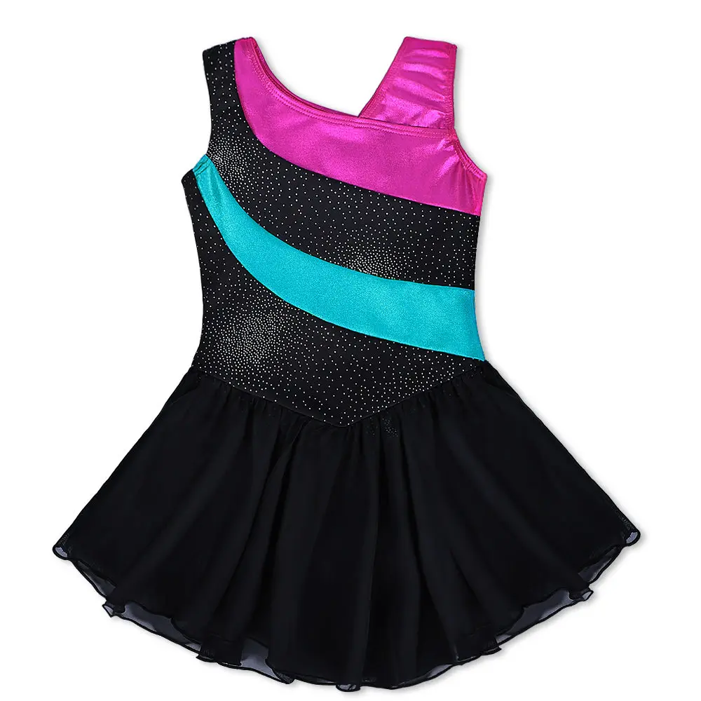 Littele/балетное платье-пачка для девочек; юбка без рукавов; Радужный полосатый фатин; блестящая Одежда для танцев; гимнастические купальники; одежда