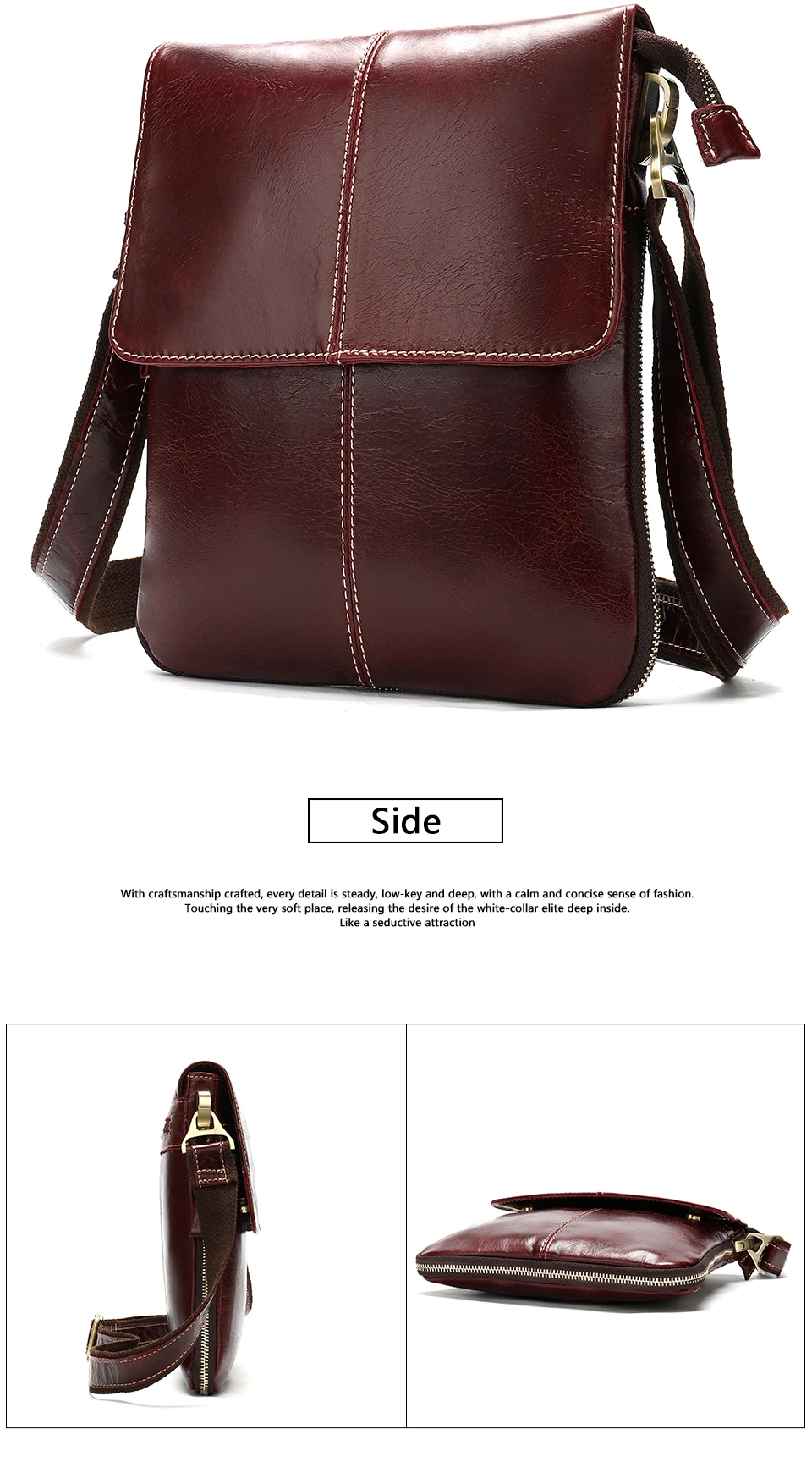 26 Men's Genuine Leather Shoulder Bag Cover & Zipper Leather Crossbody Bags for Men Messenger Bag Men Shoulder Bags Male Flap