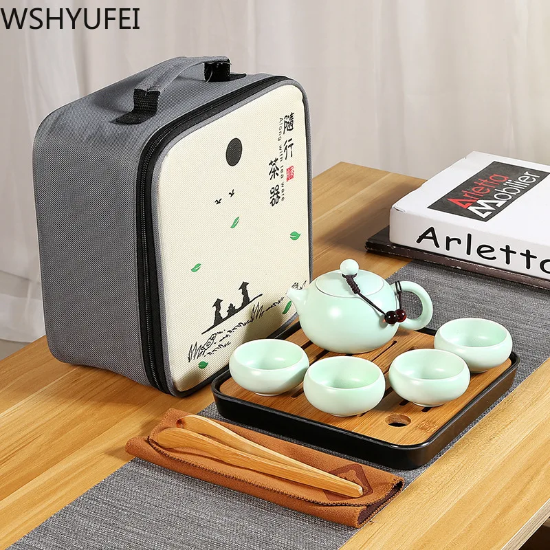  Chinese Travel Kung Fu Tea Set Ceramic Portable Teapot Porcelain Teaset Gaiwan Tea Cups of Tea Cere